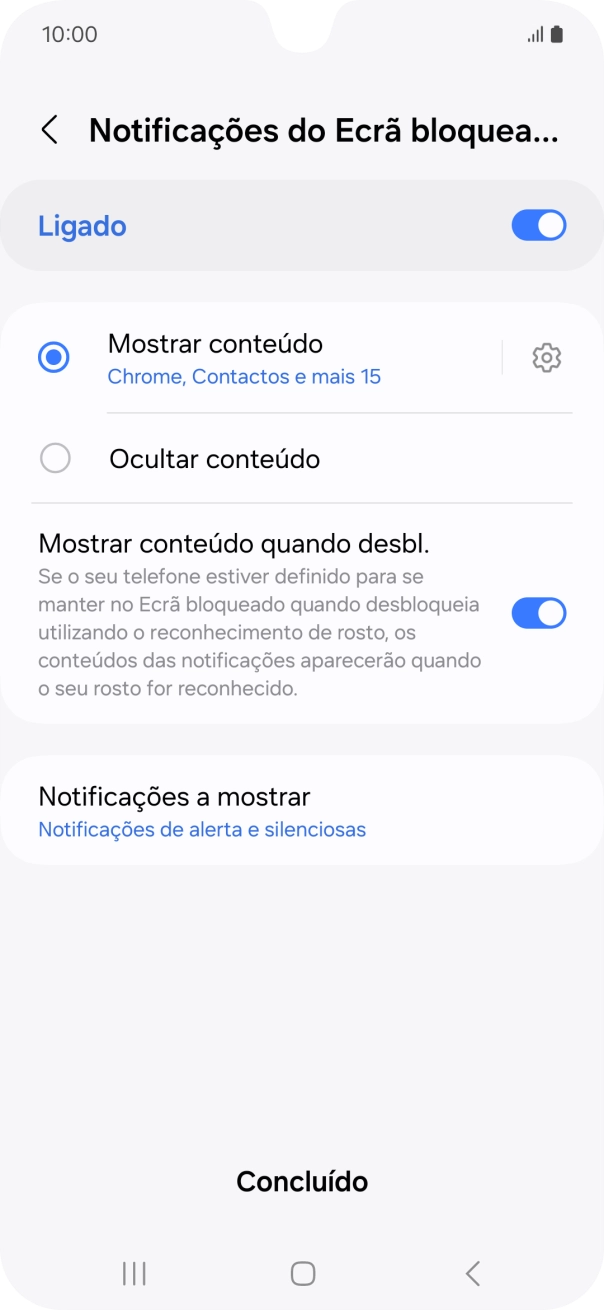 Prima as definições pretendidas para as ativar ou desativar.