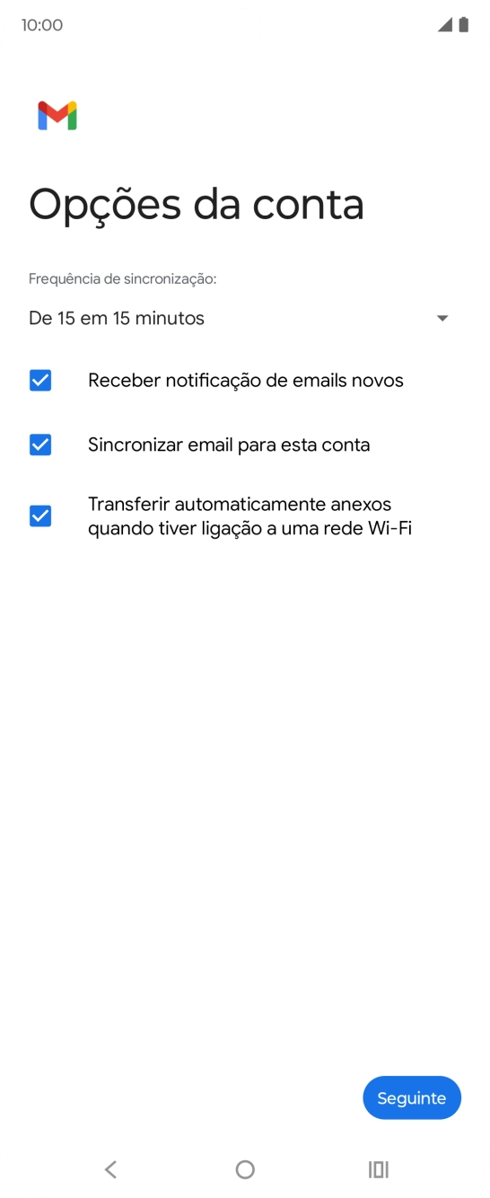Se o ecrã mostrar esta imagem, a sua conta foi identificada e configurada automaticamente. Siga as indicações no ecrã para introduzir informações adicionais e concluir a configuração.