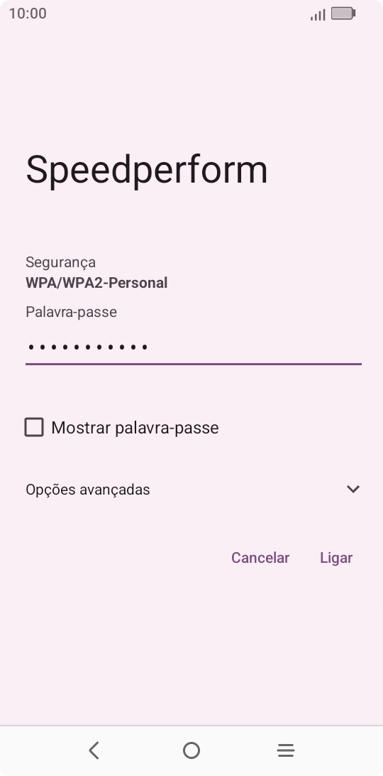 Introduza a password da rede Wi-Fi e prima Ligar.