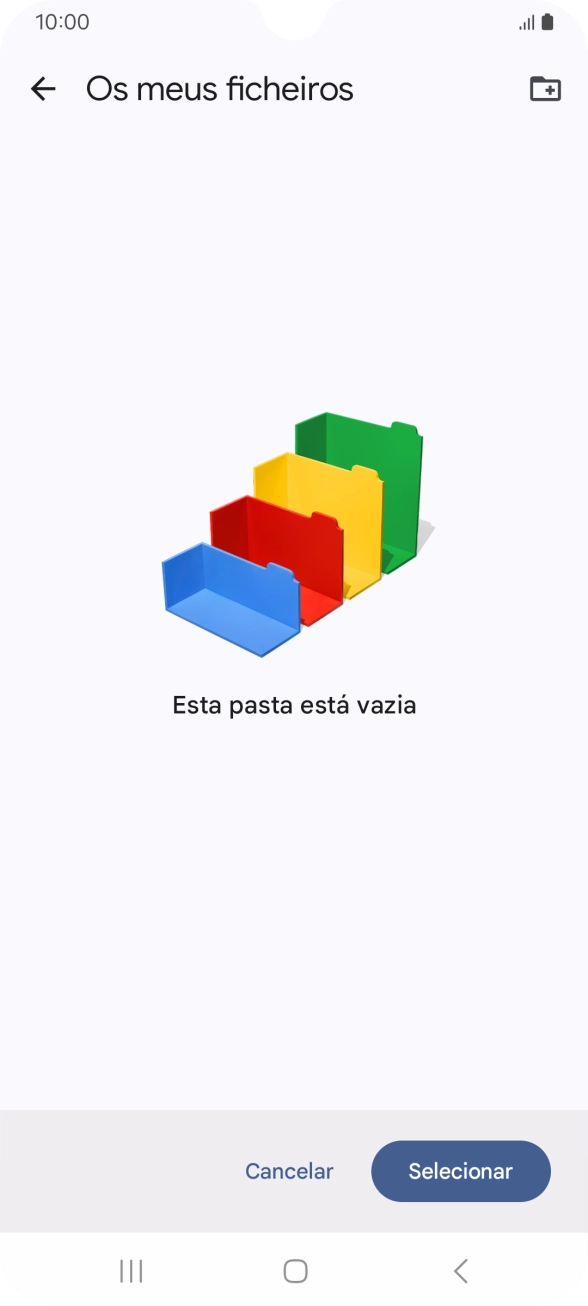 Se quiser criar uma nova pasta, prima o ícone de nova pasta e siga as indicações no ecrã para criar uma nova pasta.