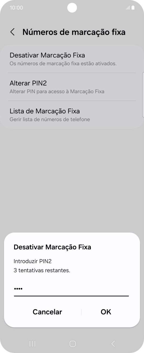 Introduza o código PIN2 e prima OK.