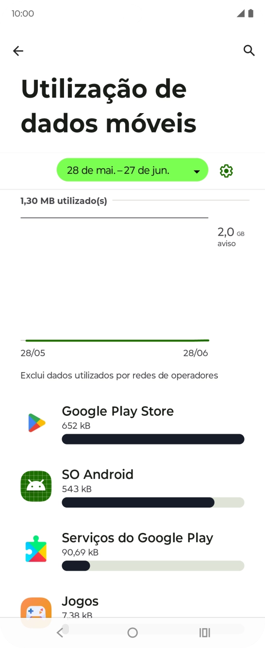 O consumo de dados de cada aplicação é mostrado sob o nome da aplicação.