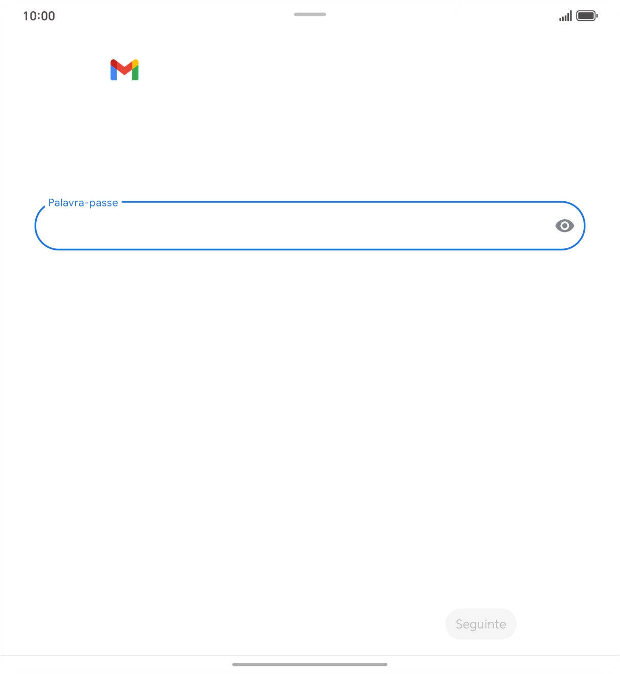 Prima Palavra-passe e introduza a password da sua conta de e-mail na Vodafone.