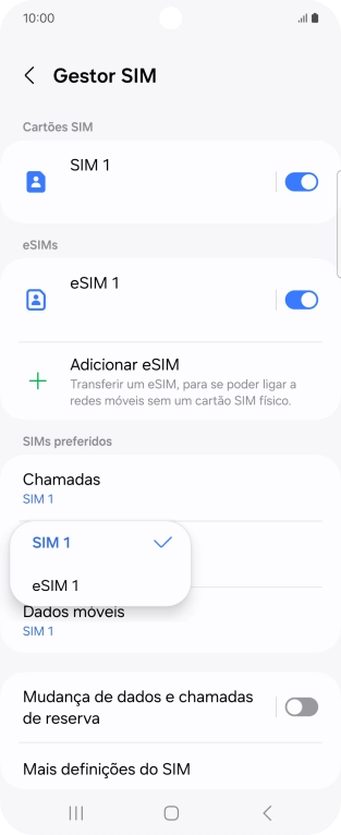 Prima o cartão SIM pretendido.