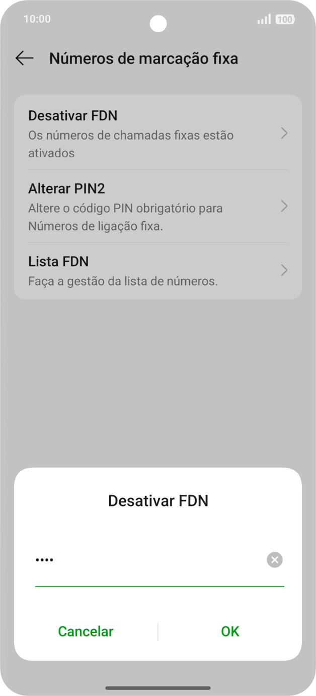 Introduza o código PIN2 e prima OK.