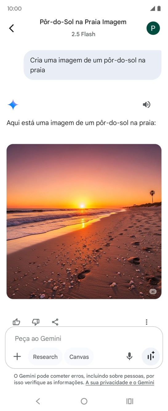 Também é possível solicitar à Gemini que gere uma imagem baseada na sua descrição.