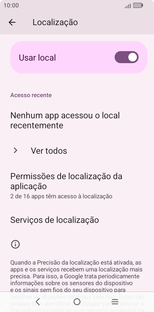 Prima Permissões de localização da aplicação.