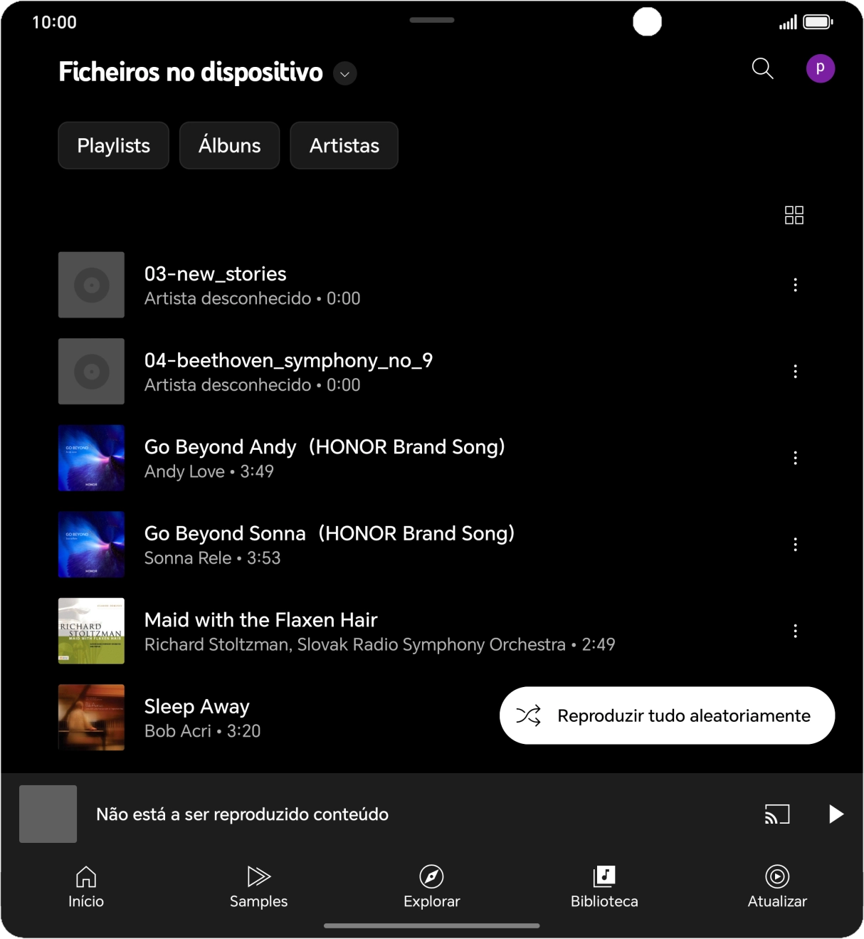 Prima o ficheiro de música pretendido.