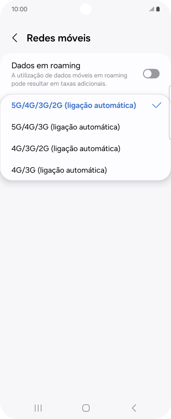Prima o tipo de rede pretendido.