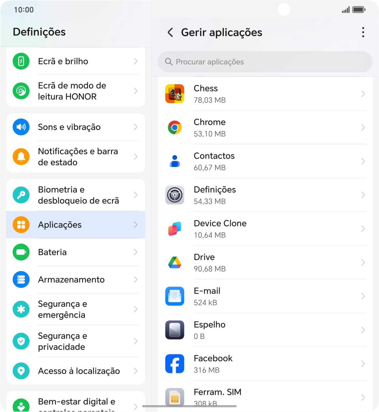 Prima a app pretendida.