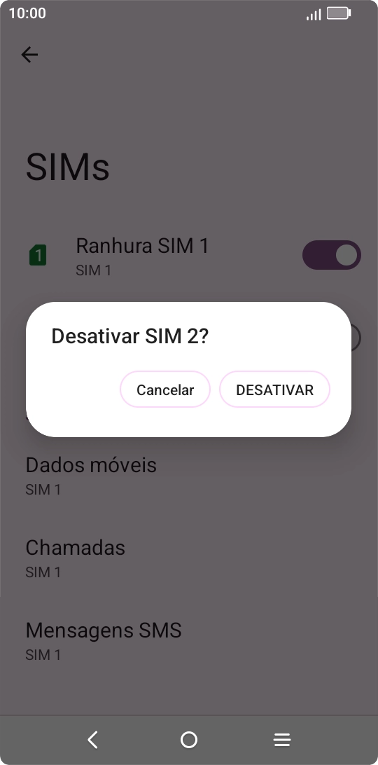 Para desativar a utilização do cartão SIM, prima DESATIVAR.