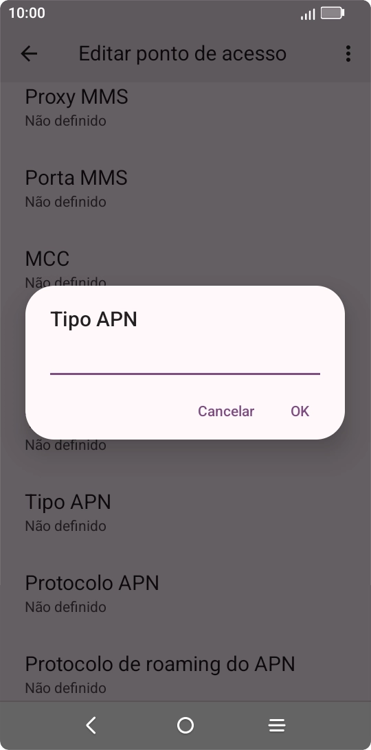 Introduza default e prima OK.