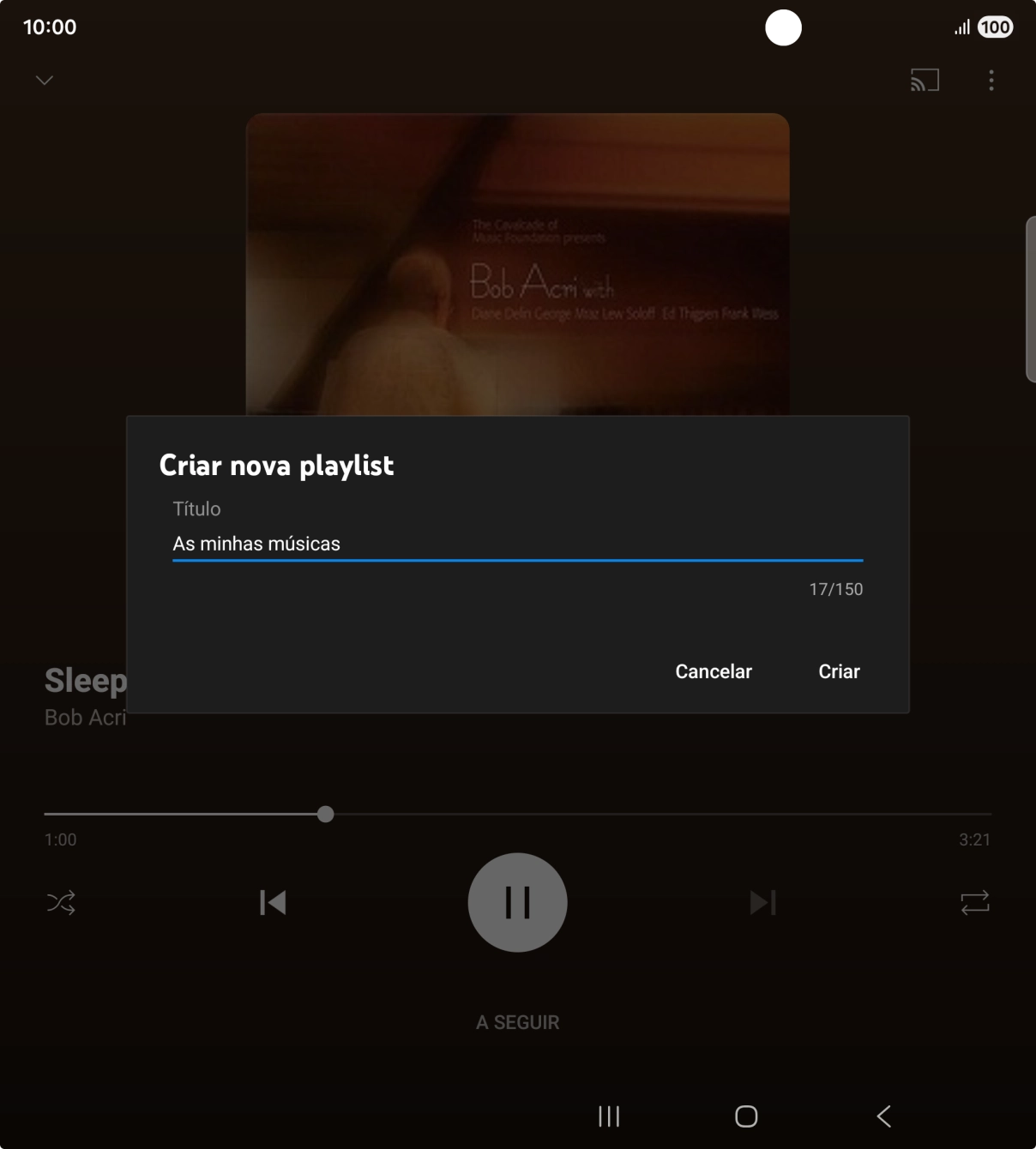 Introduza o nome pretendido para a lista de reprodução e prima Criar.