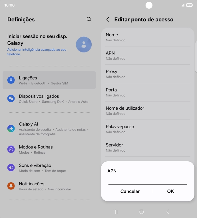 Introduza net2.vodafone.pt e prima OK.