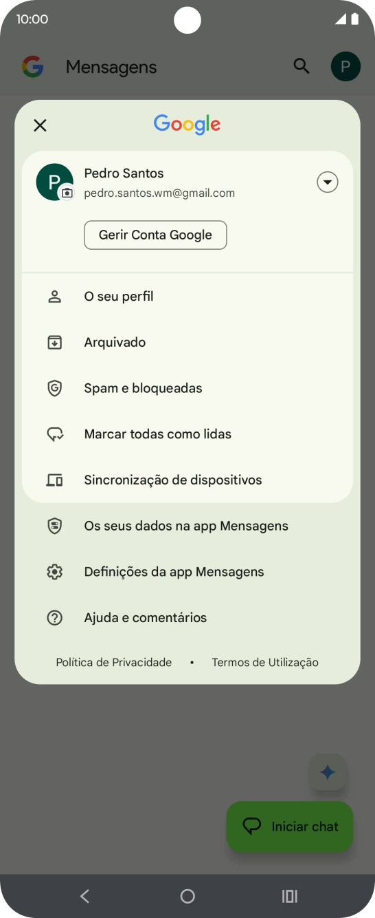 Prima Definições da app Mensagens.