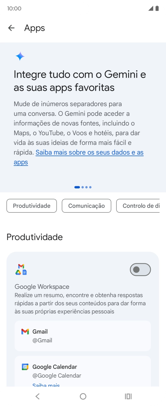 Prima o indicador junto à extensão pretendida para ativar a função.
