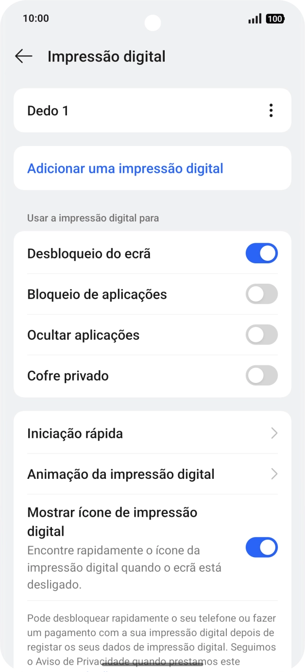 Prima os indicadores junto às definições pretendidas para as ativar ou desativar.