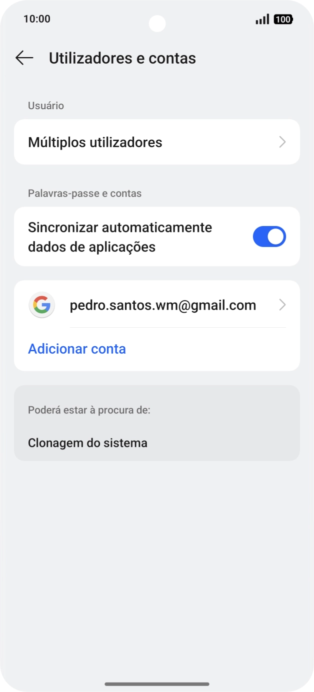 Prima Adicionar conta.