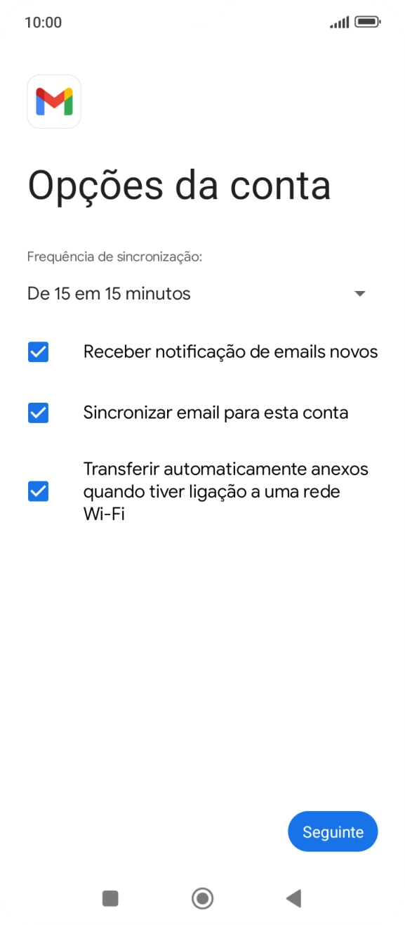 Se o ecrã mostrar esta imagem, a sua conta foi identificada e configurada automaticamente. Siga as indicações no ecrã para introduzir informações adicionais e concluir a configuração.