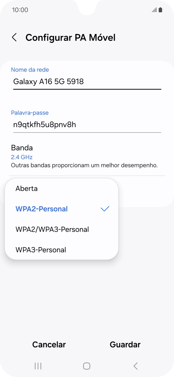 Prima WPA3-Personal para proteger o hotspot Wi-Fi com uma password.