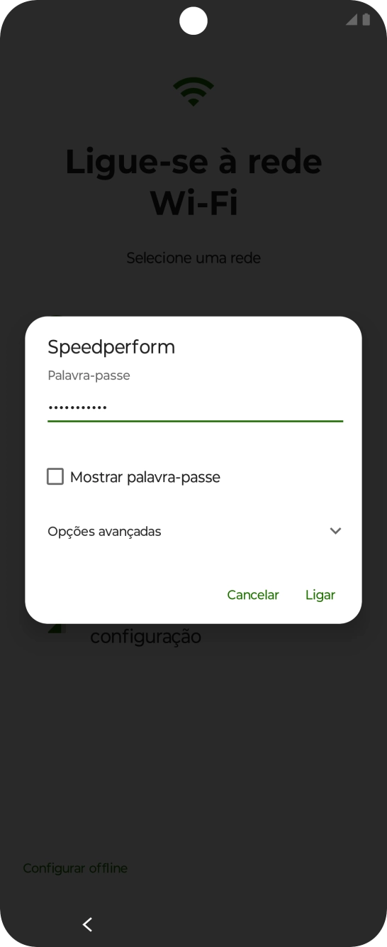 Introduza a password da rede Wi-Fi e prima Ligar.