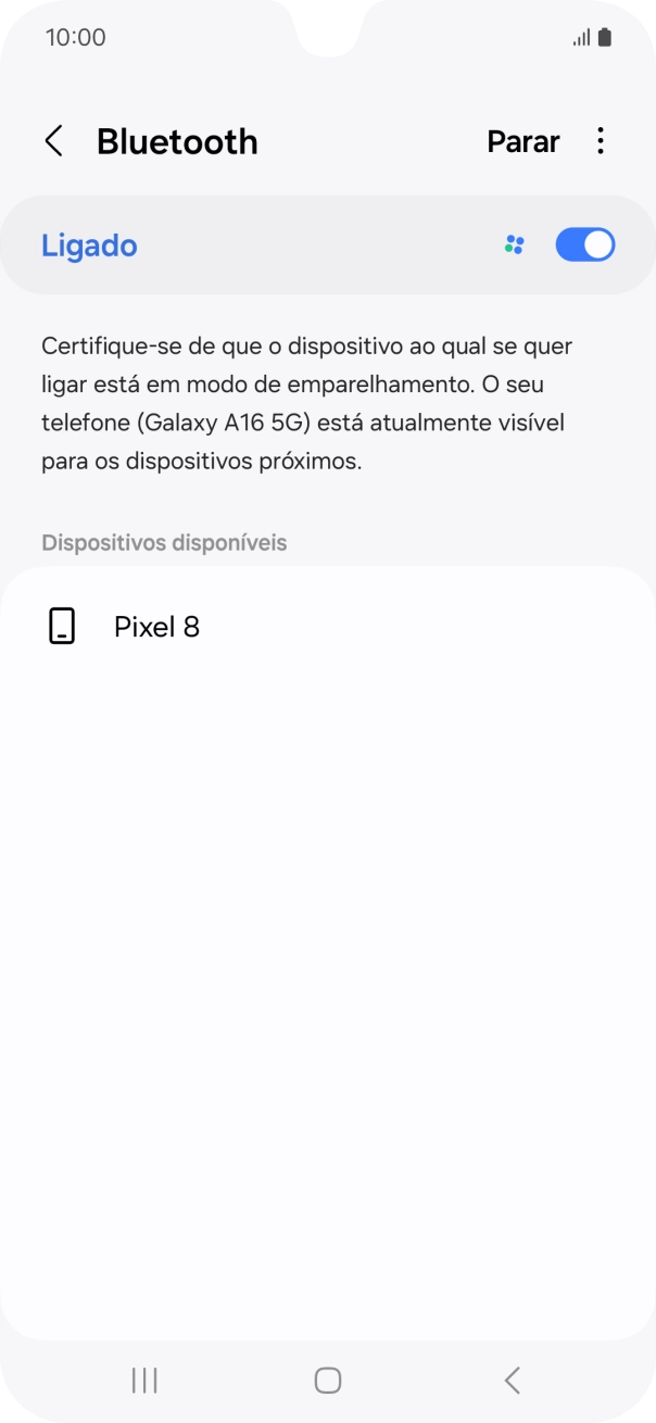 Prima o dispositivo Bluetooth pretendido e siga as indicações no ecrã para emparelhar o dispositivo pretendido com o telefone.