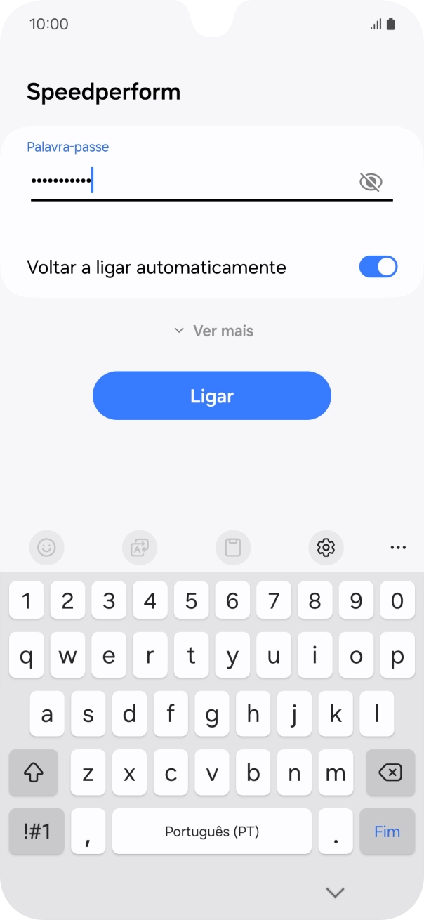 Introduza a password da rede Wi-Fi e prima Ligar.