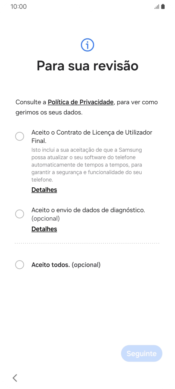Prima o campo ao lado das definições pretendidas para as selecionar.