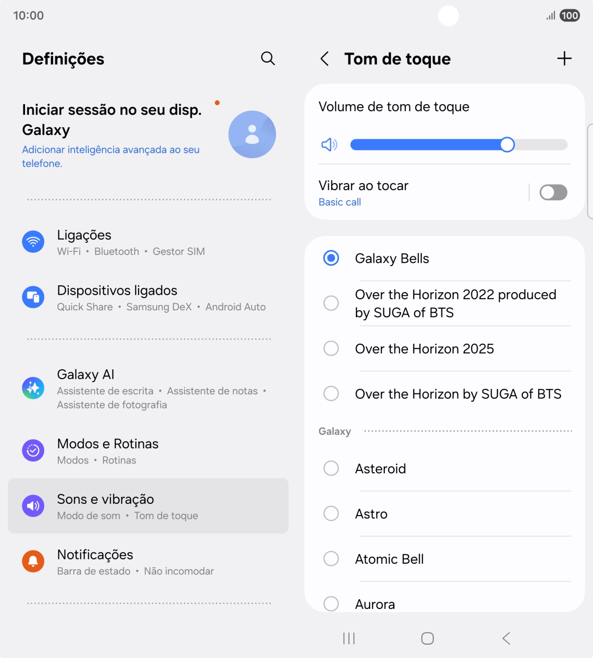Prima os tons de toque pretendidos para os ouvir.