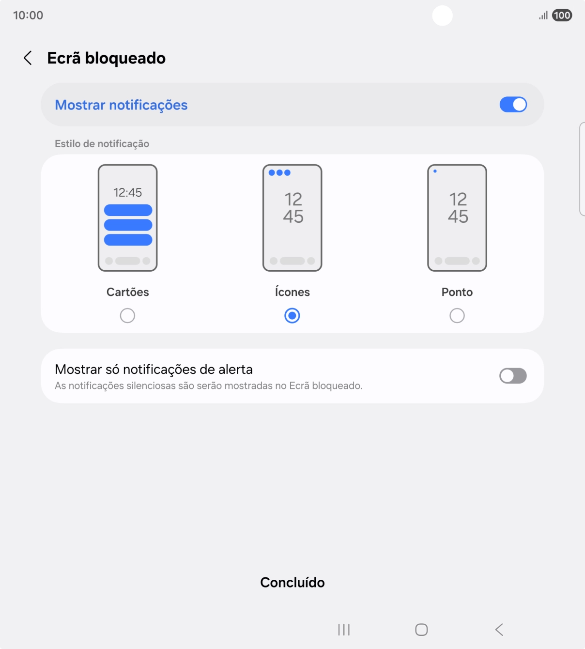 Prima as definições pretendidas para as ativar ou desativar.