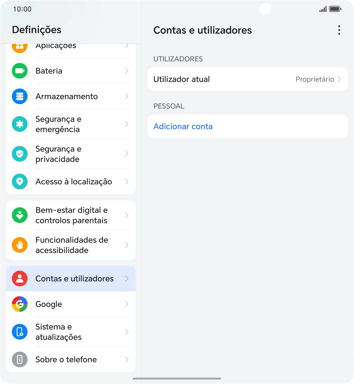 Prima Adicionar conta.
