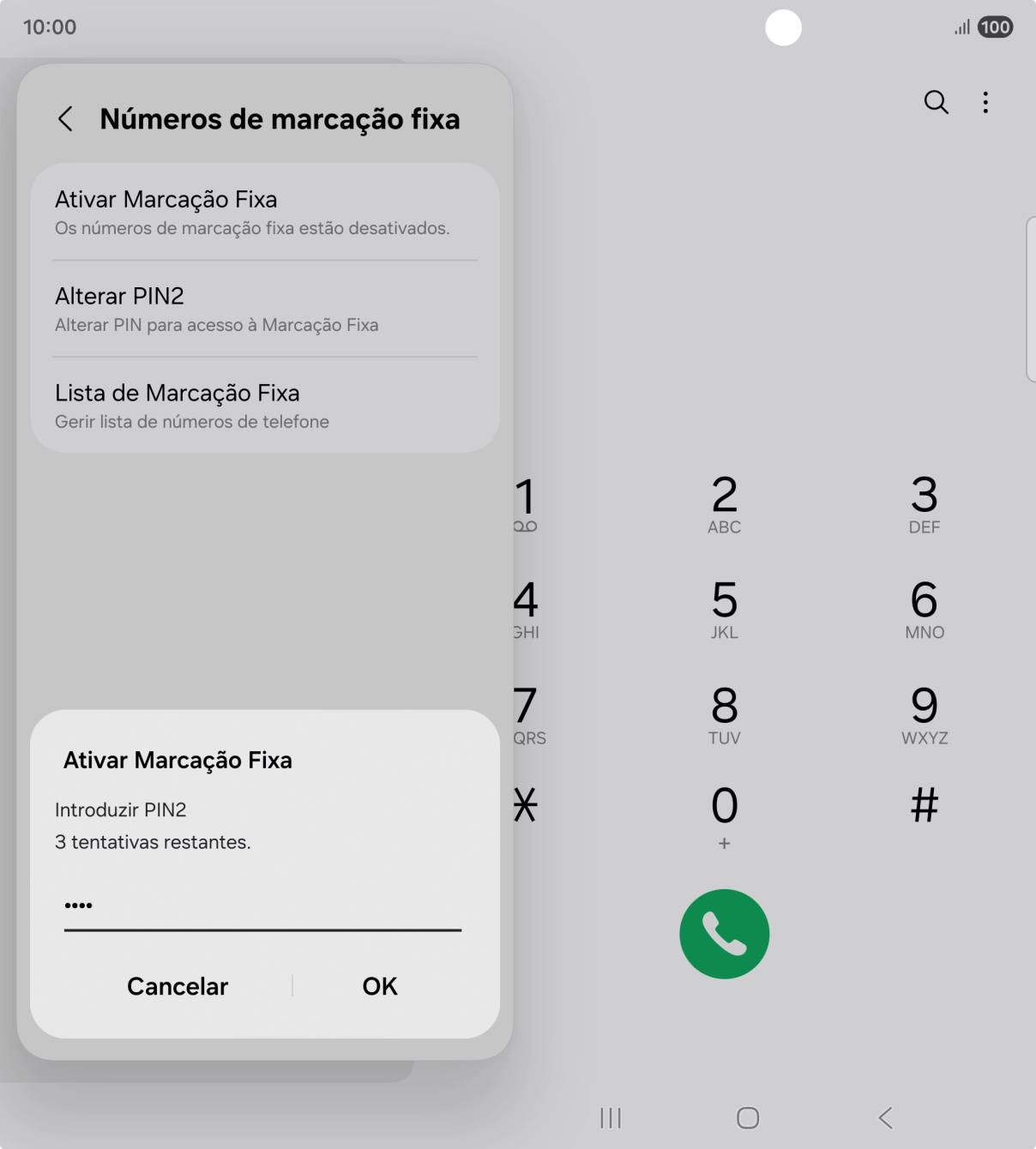 Introduza o código PIN2 e prima OK.