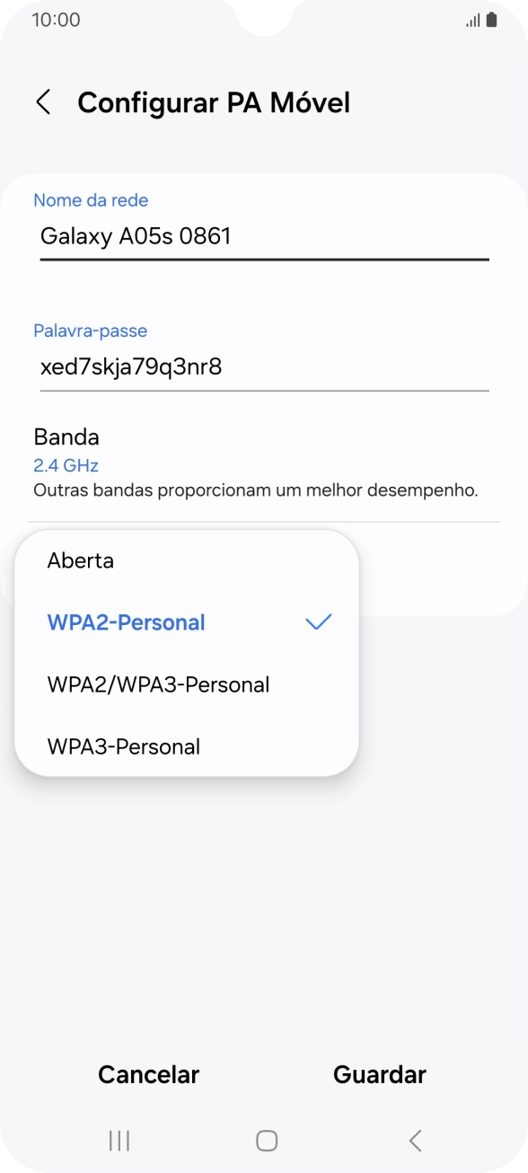 Prima WPA3-Personal para proteger o hotspot Wi-Fi com uma password.