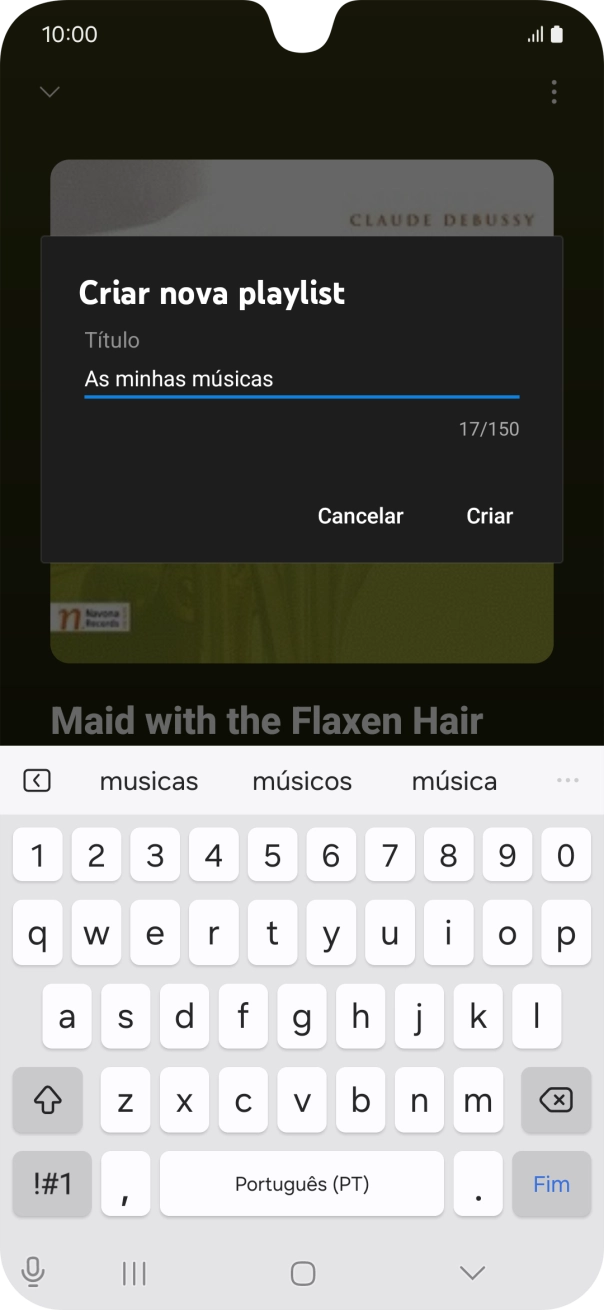 Introduza o nome pretendido para a lista de reprodução e prima Criar.
