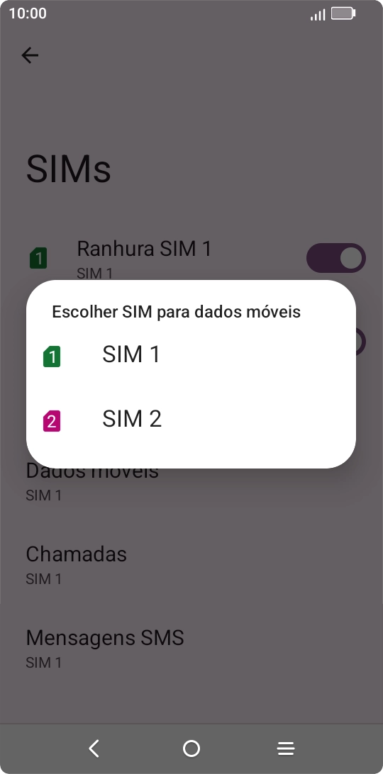 Prima o cartão SIM pretendido.