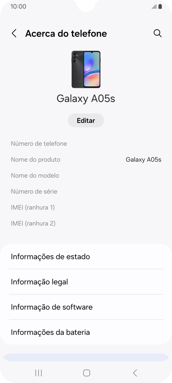 O código IMEI é mostrado no ecrã.