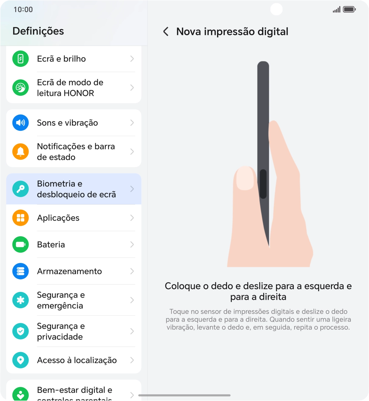 Siga as indicações no ecrã para definir a impressão digital como código de bloqueio.