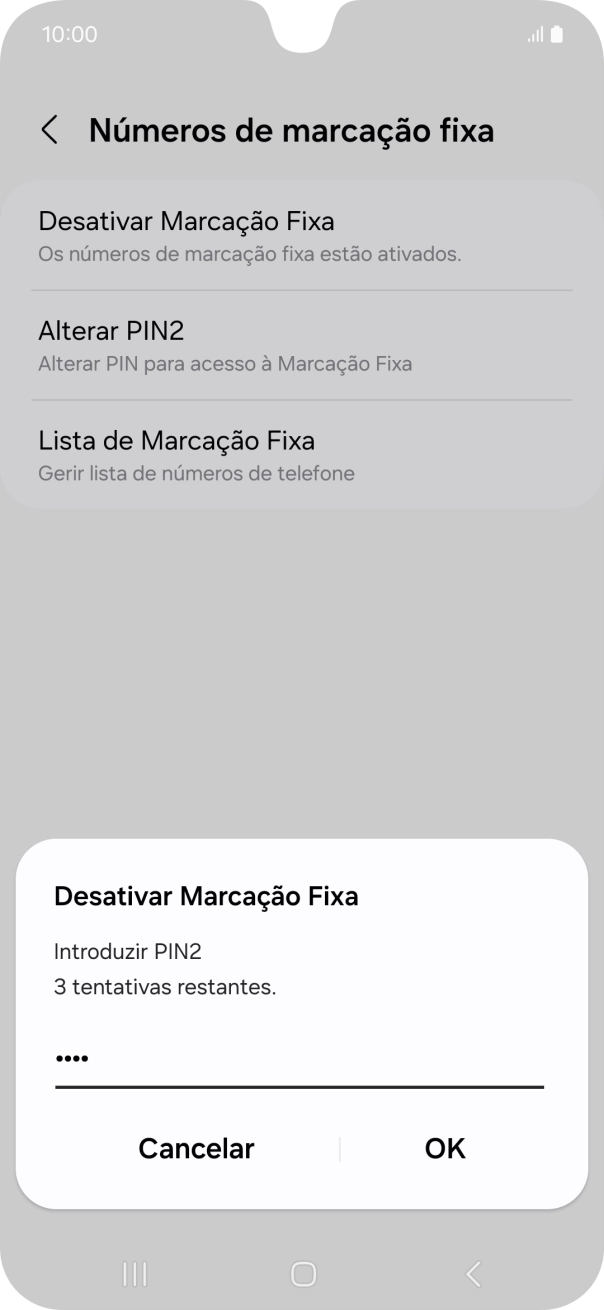 Introduza o código PIN2 e prima OK.
