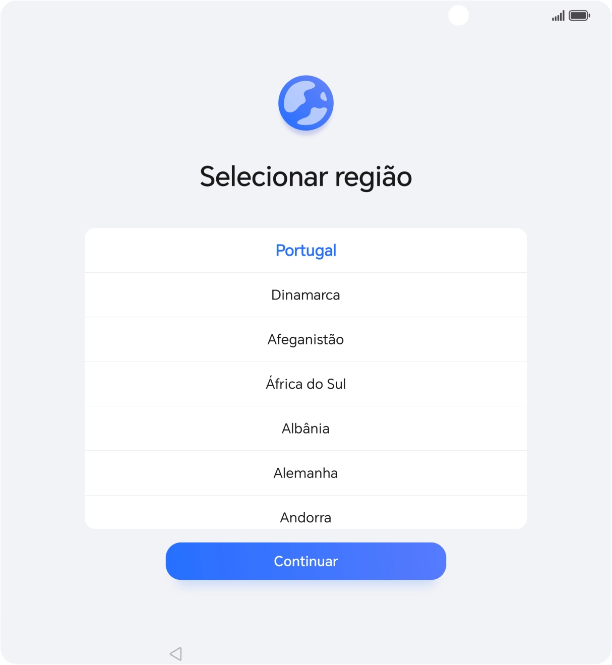 Prima a área ou país pretendido.