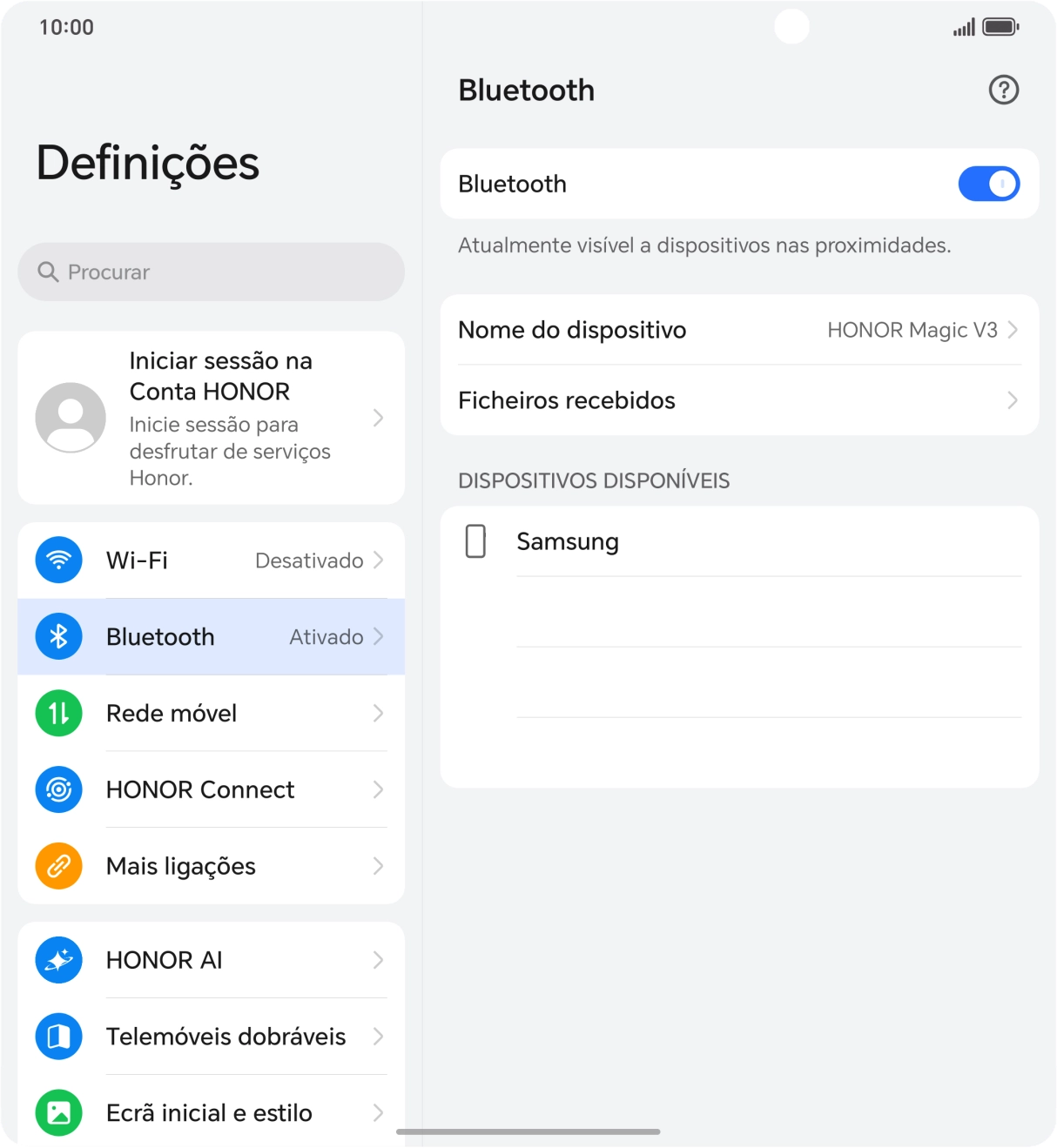 Prima o dispositivo Bluetooth pretendido e siga as indicações no ecrã para emparelhar o dispositivo pretendido com o telefone.