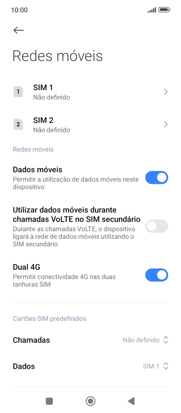 Prima o cartão SIM pretendido.