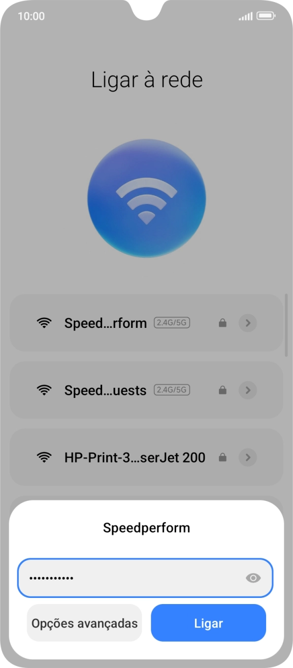 Introduza a password da rede Wi-Fi e prima Ligar.