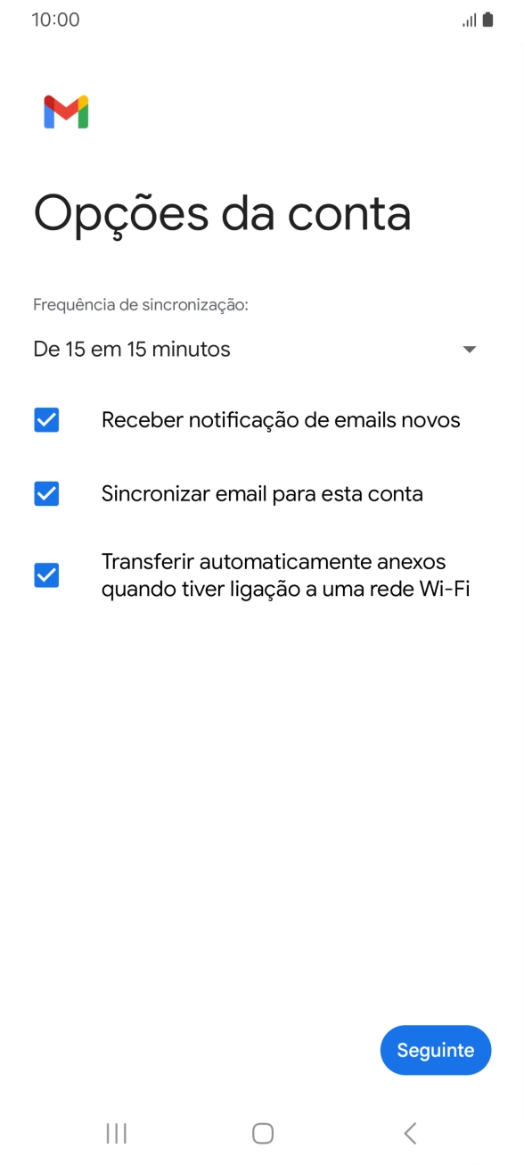 Se o ecrã mostrar esta imagem, a sua conta foi identificada e configurada automaticamente. Siga as indicações no ecrã para introduzir informações adicionais e concluir a configuração.