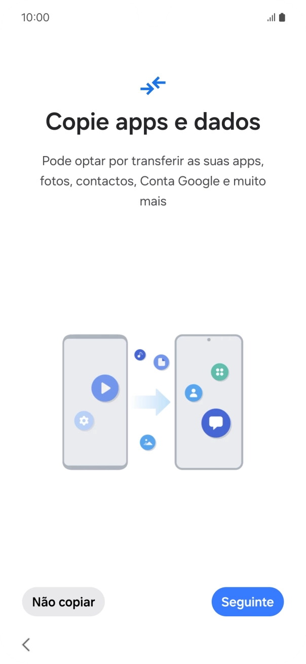 É possível transferir conteúdo de outro telefone quando o telefone for ativado antes da primeira utilização e quando o telefone tiver sido reiniciado. Quando esta imagem for mostrada no ecrã, o telefone está pronto para transferir conteúdo de outro telefone.