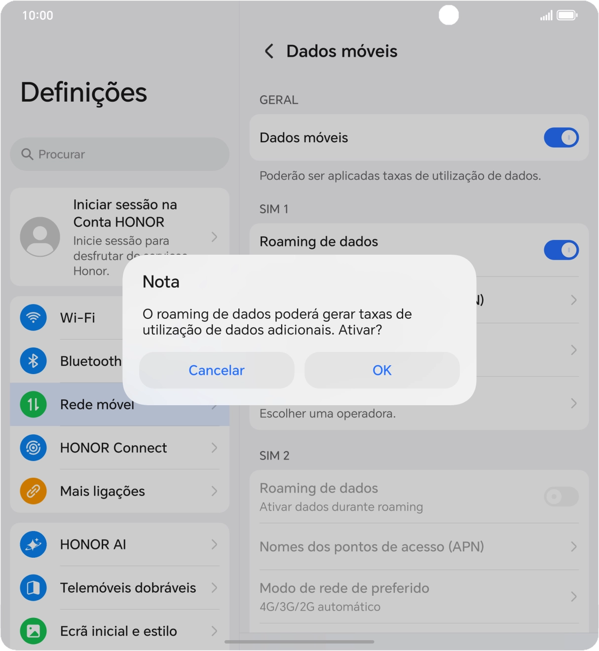 Se ativar a função, prima OK.