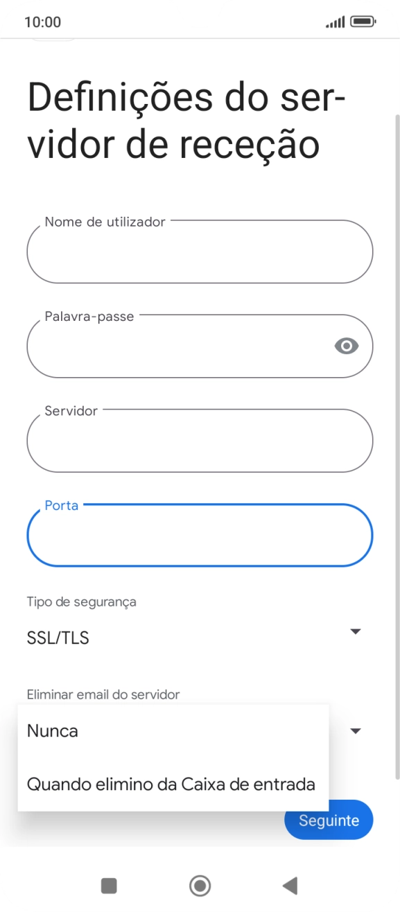 Prima Nunca para manter os e-mails no servidor quando estes são apagados no telefone.