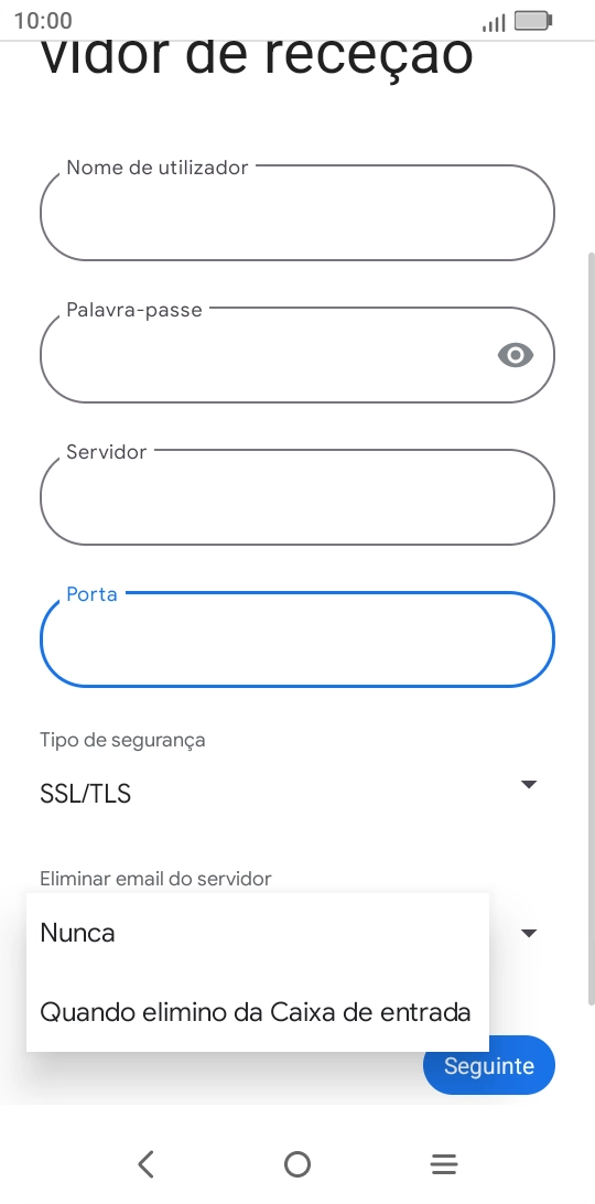Prima Nunca para manter os e-mails no servidor quando estes são apagados no telefone.