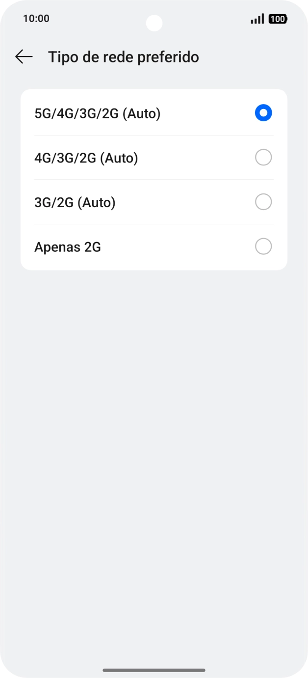 Prima o tipo de rede pretendido.