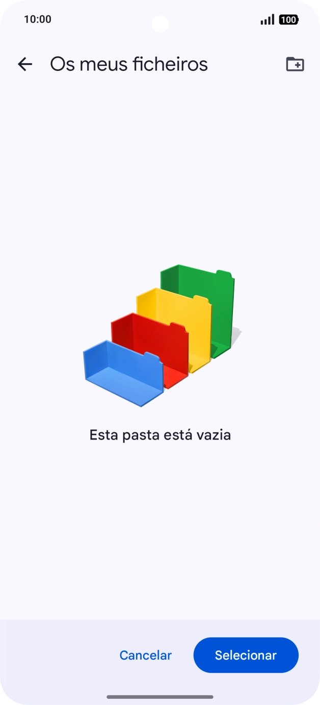 Se quiser criar uma nova pasta, prima o ícone de nova pasta e siga as indicações no ecrã para criar uma nova pasta.