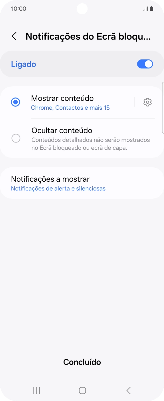 Prima as definições pretendidas para as ativar ou desativar.